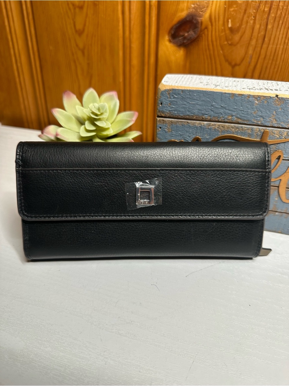 Lodis Taupe Leather Long Wallet with ID Window